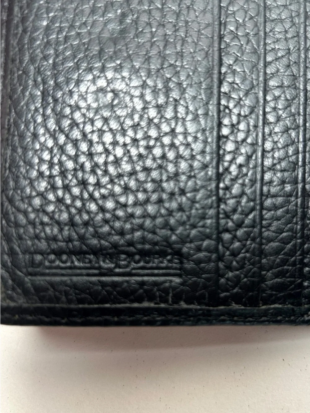 Dooney & Bourke Black Pebbled Leather Compact Trifold Wallet with Gold Plate EUC